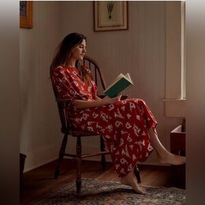 CHRISTY DAWN MIA Red Floral short sleeve Cottagecore Maxi Dress small